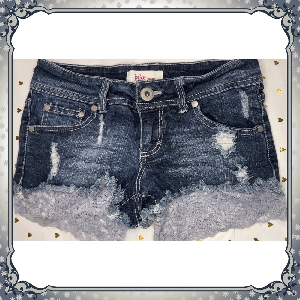 Jake Jeans Allie Cut-Off Denim Short Shorts Buckle Free Shiny Lace Bke People 1